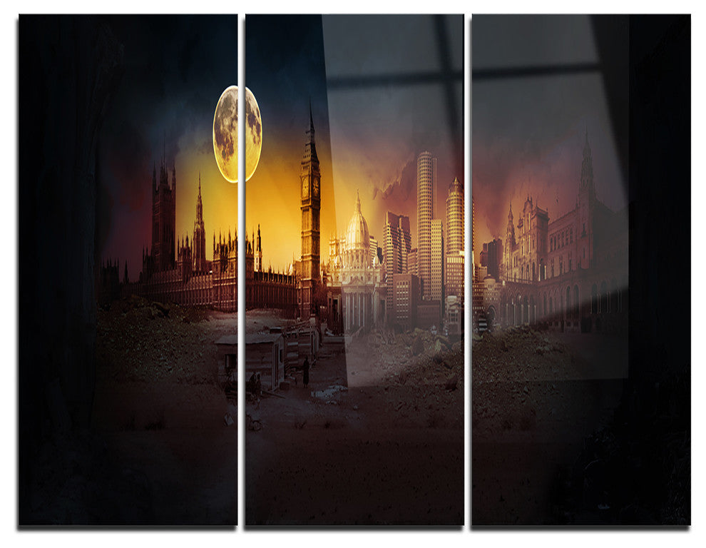 "Mysterious Apocalyptic City" Metal Wall Art, 3 Panels, 36"x28"