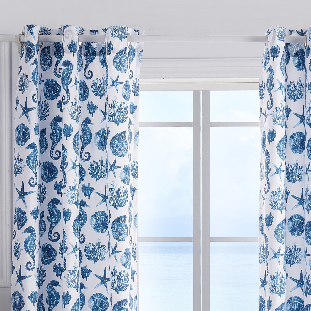 Greenland Home Fashions Pebble Beach Window Panel Pair, Blue 42x84(2), 3x24(2)