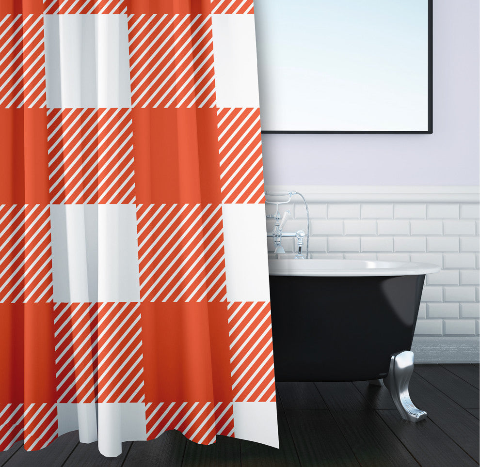 70"Wx73"L Buffalo Plaid Shower Curtain, Harvest Orange