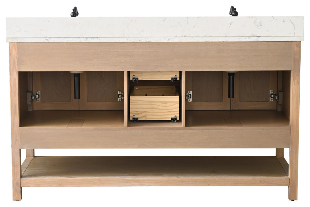 Harvey Farmhouse Bathroom Sink Vanity - Teak White, 60"