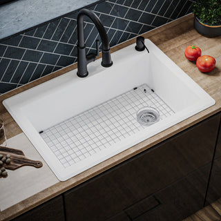 Karran Drop-In Quartz 33" 1-Hole Single Bowl Kitchen Sink Kit, White