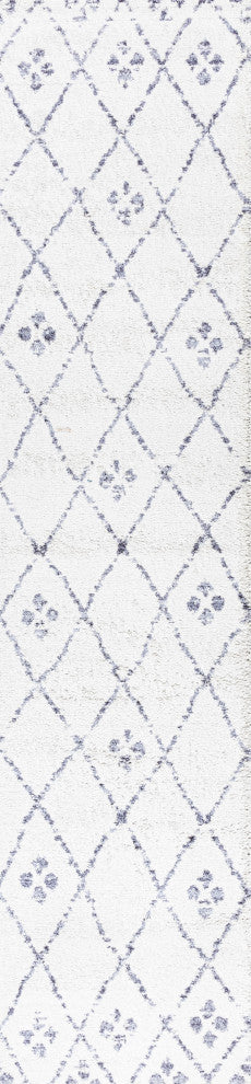 Izil Moroccan Geometric Diamond Ivory/Light Gray 2 ft. x 10 ft. Runner Rug