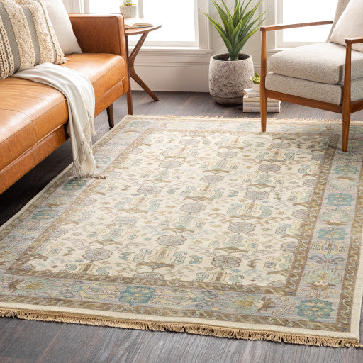 Surya Zeus ZEU-7829 3'9"x5'9" Rug, Ivory/Denim/Olive/Teal/Moss/Mauve