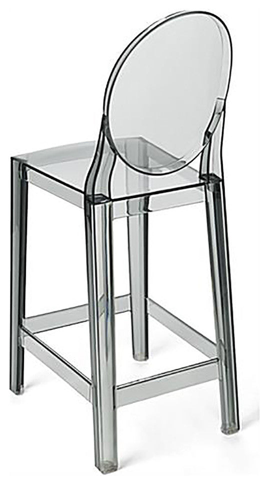 Designer Counter Height Stool With Solid High Back Side Chair Footrest, Smoke, Single Stool