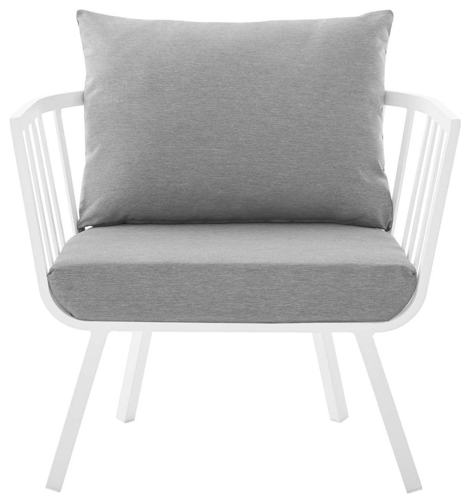 Lounge Sectional Sofa Chair Set, Aluminum, Metal, White Gray, Outdoor