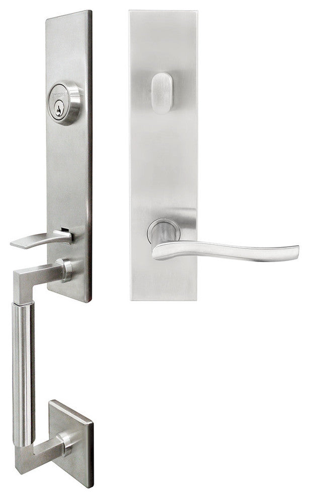 Waterfall Lever, Tubular Entry Handleset, Left Hand, Satin Stainless Steel