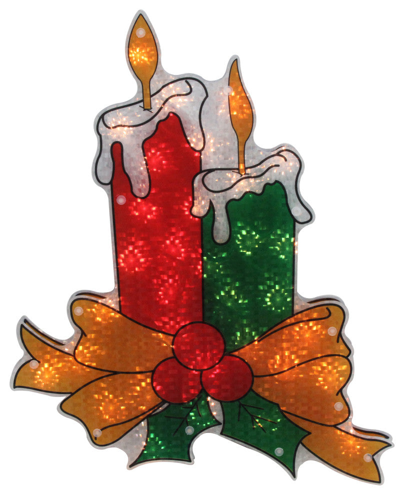 17" Lighted Holographic Candle Christmas Window Silhouette Decoration