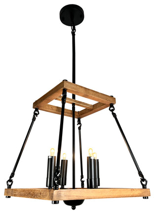 Noil 4-Light Black and Wood Chandelier
