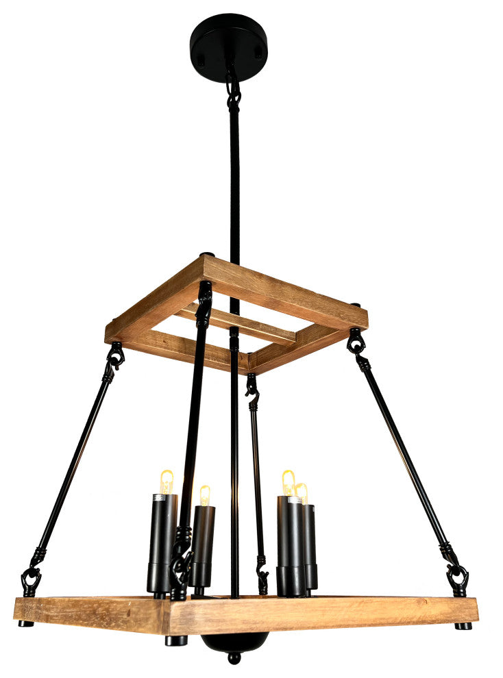 Noil 4-Light Black and Wood Chandelier