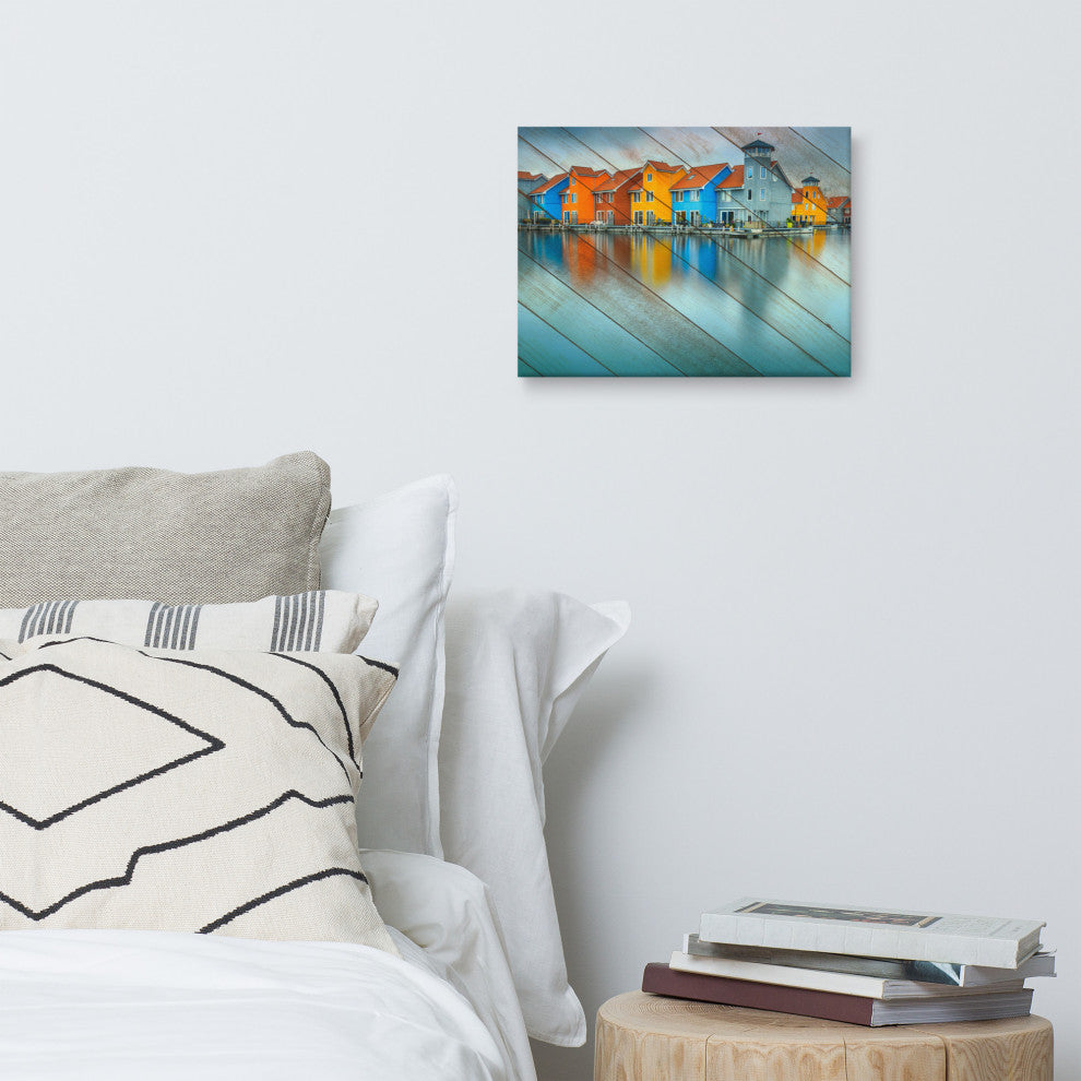Faux Wood Blue Morning at Waters Edge Groningen Canvas Prints, 12" X 16"