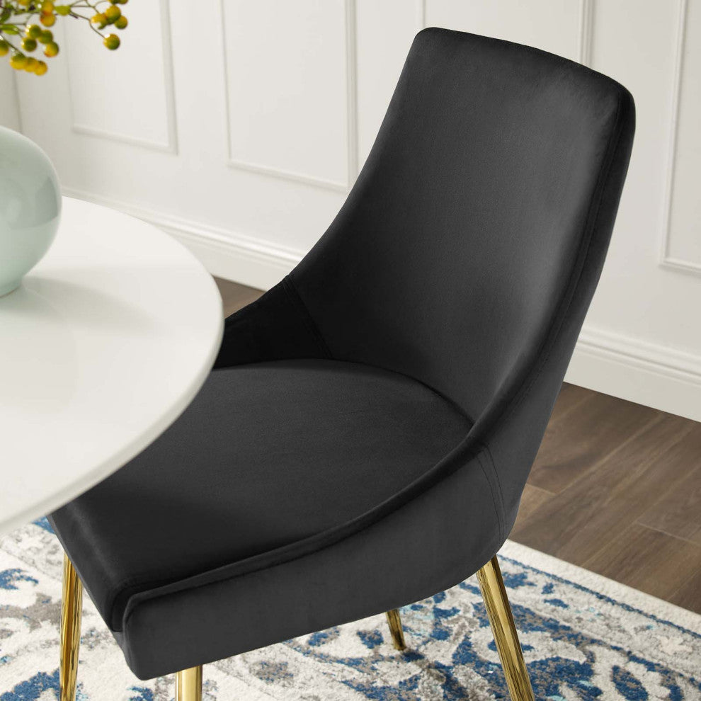 Side Dining Chair, Set of 2, Velvet, Metal, Gold Black, Cafe Bistro Restaurant