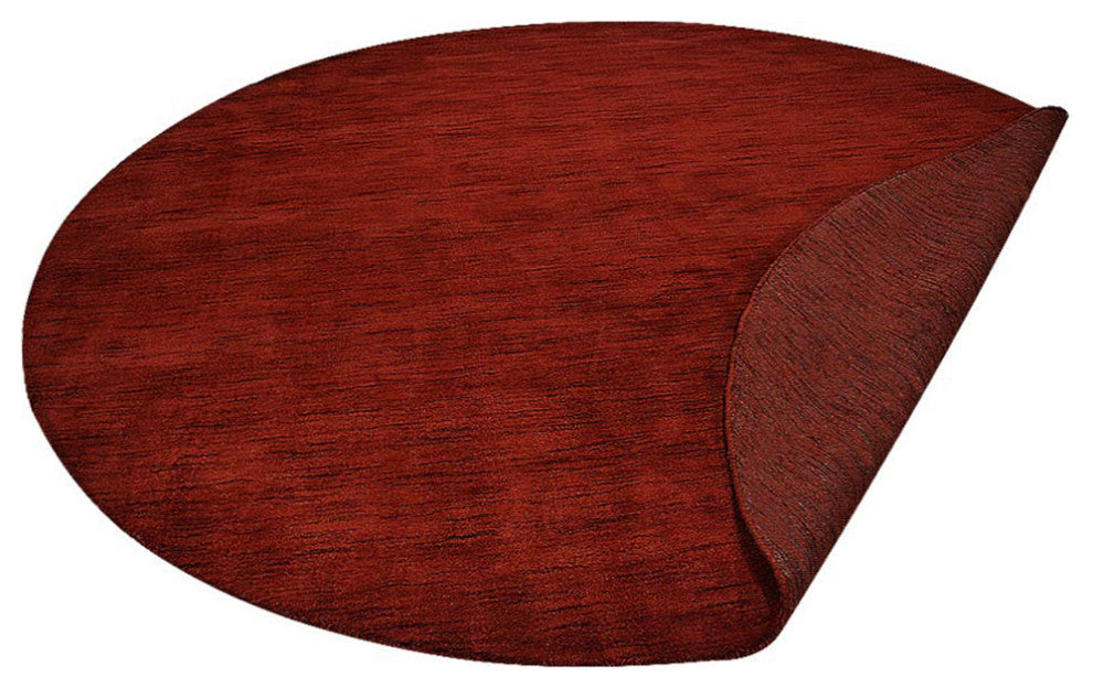 Rugsotic Carpets Hand Knotted Loom Wool Round Area Rug Solid Dark Red, 8'x8'