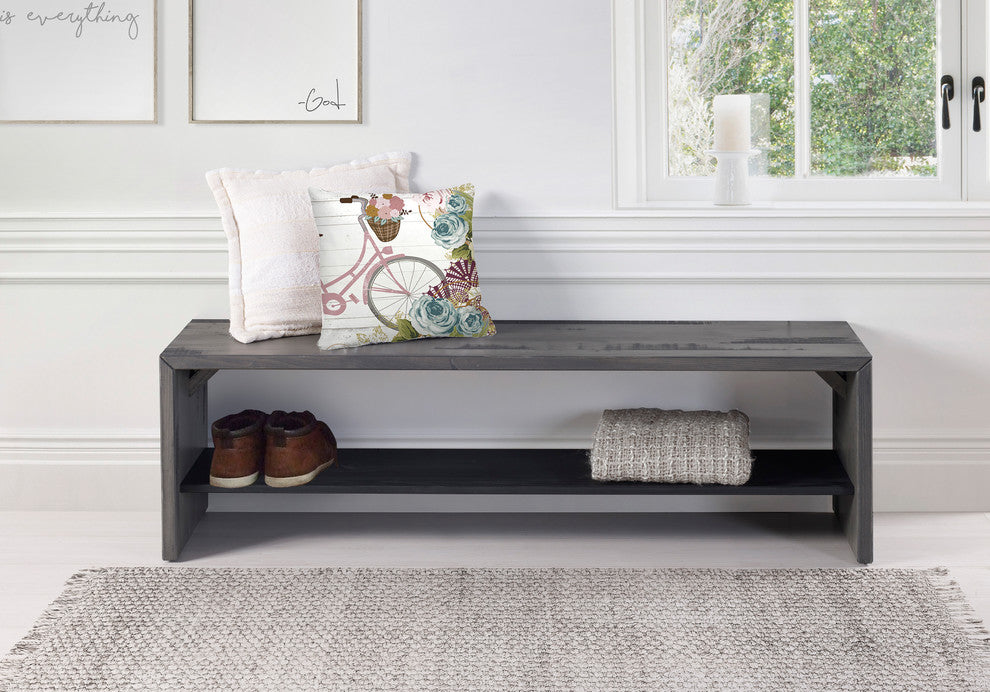 Alpine 58" Rustic Two-Tone Solid Wood Entry Bench - Grey