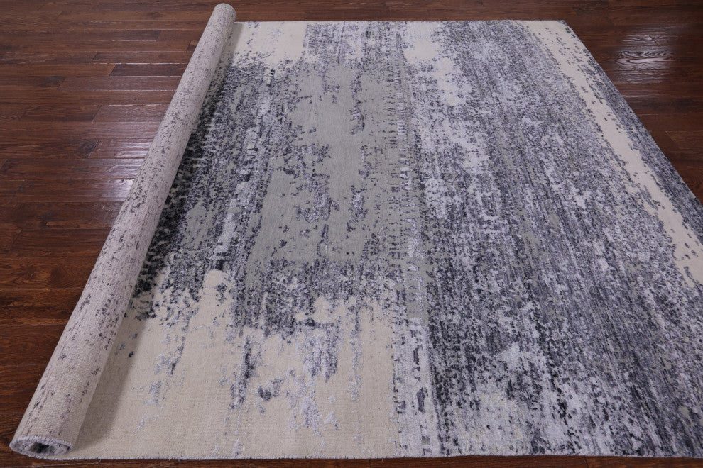 7' 10" X 10' 1" Modern Hand Knotted Wool and Silk Rug Q7216