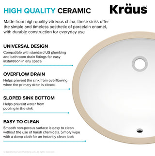 KRAUS Elavo 19.25 in. Oval Porcelain Ceramic Undermount Bathroom Sink