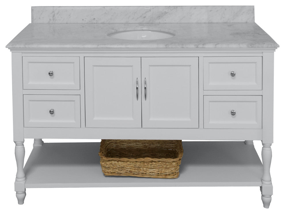 Beverly 60" Bath Vanity, White, Carrara Marble, Single Vanity