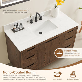 Mowry Bathroom Vanity, Brown Brushed Oak, 48", No Mirror
