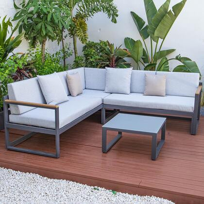 LeisureMod CSLBL-80LGR-BU Chelsea Sectional Headrest&Coffee Table Grey Cushions