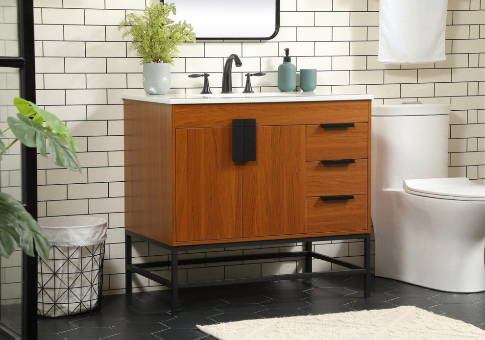 Home Living 22" Modern Teak-Light Bathroom Vanity