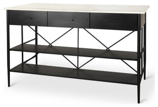 Amika White Marble Top Black Metal Base Kitchen Island