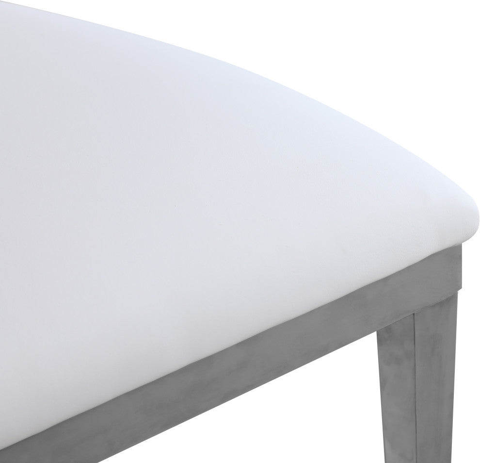 Carousel Upholstered Dining Chair, Set of 2, White Vegan Leather, Chrome Finish