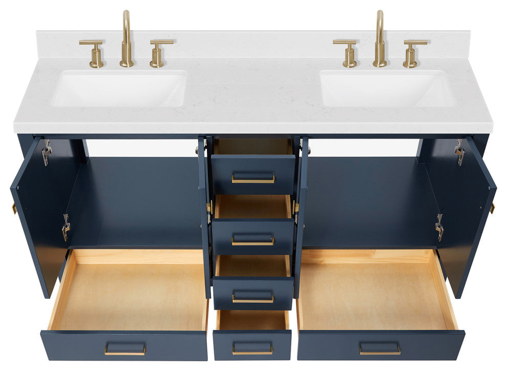 Ariel Cambridge 60" Double Rectangle Sinks Vanity, Carrara Quartz
