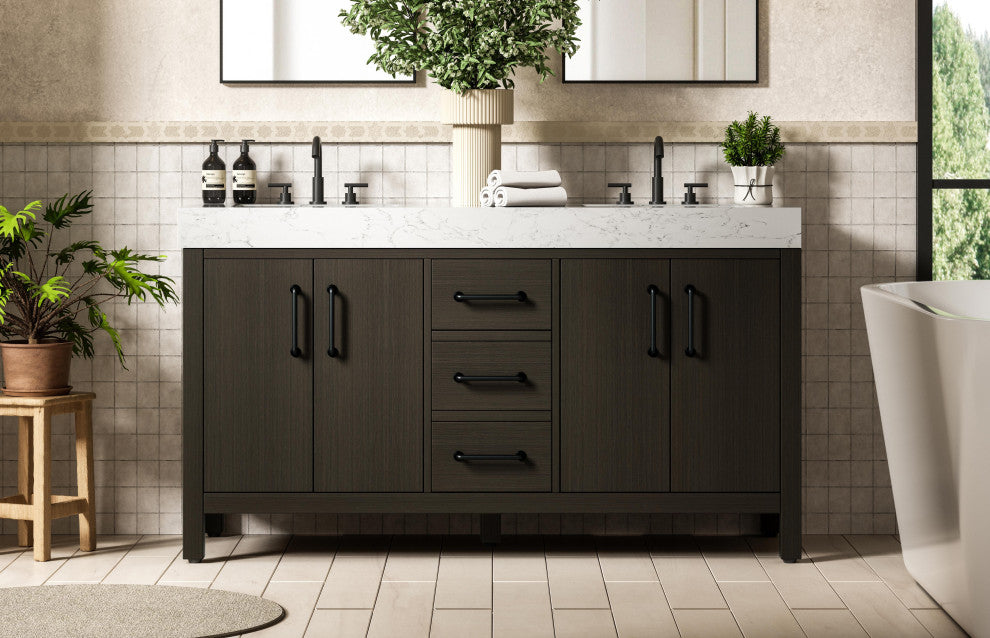 Home Living 60" Double Bathroom Vanity, Mocha Brown