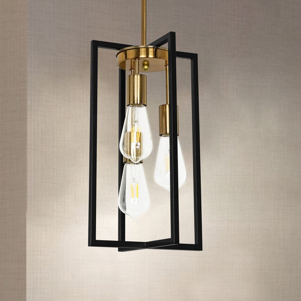 3 Light  Black and Gold Pendant Light Modern Lantern Chandelier