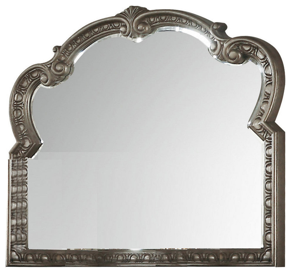 Benzara BM232986 Wooden Carved Wall Mirror With Scrolled Framework. Gold