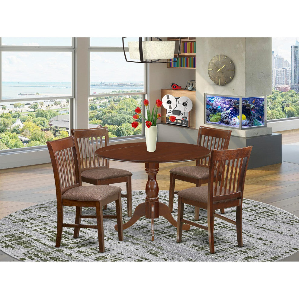 5 Pc Dining Set, Mahogany Table, 4 Mahogany Chairs