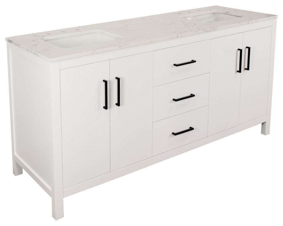 Copenhagen 72" Double Vanity, White, Engineered Marble