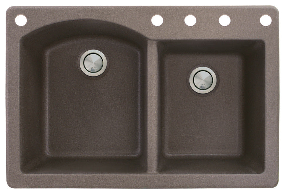 Aversa 33" silQ Granite Double Bowl Kitchen Sink with 5 Holes in Espresso