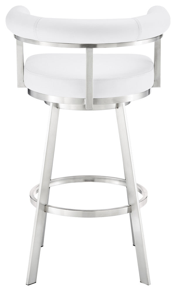 Nolagam Swivel Bar Stool, Brushed Stainless Steel With White Faux Leather