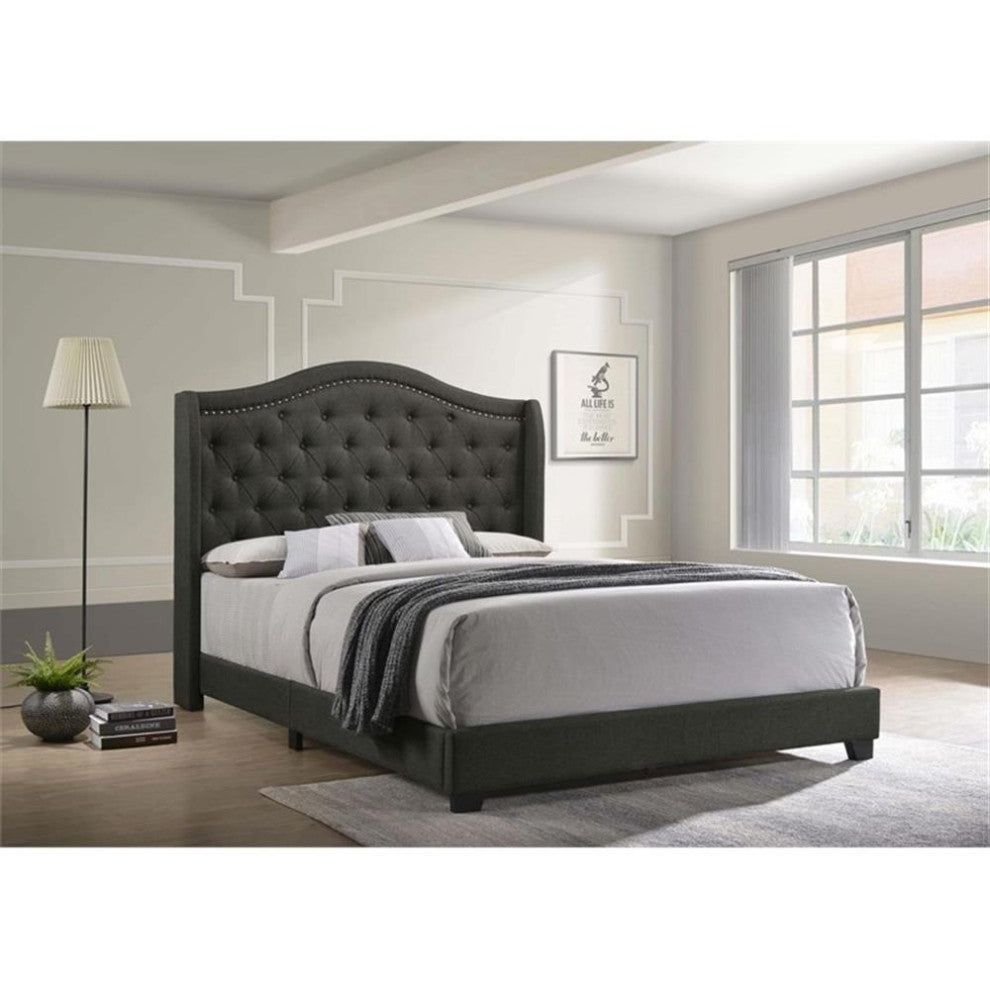 Coaster Sonoma Transitional Fabric Upholstered Camel Back Eastern King Bed Gray
