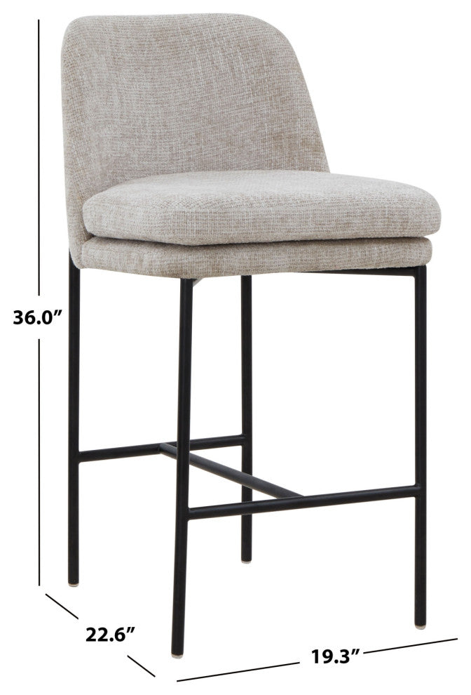 Safavieh Couture Tamarie Chenille Counter Stool, Light Grey/Black