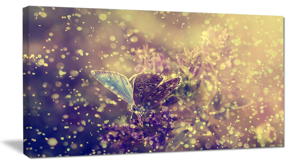 Blue Butterfly And Purple Flowers, Large Floral Canvas Art Print, 32"x16"