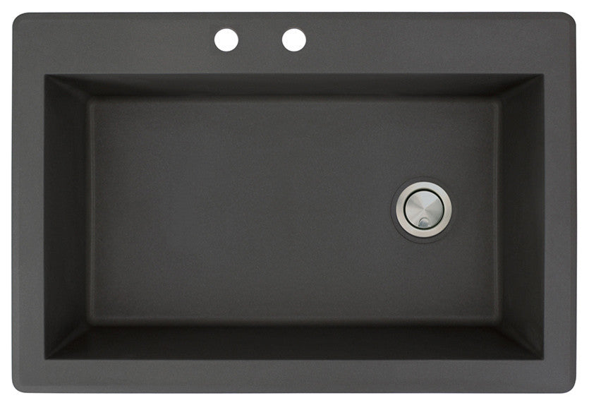 Radius 33" silQ Granite Drop-in Single Bowl Kitchen Sink with 2 Holes in Black