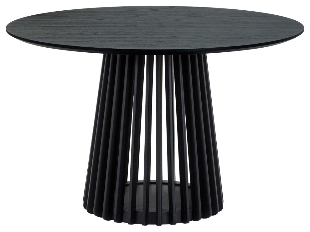 Pasadena Echo 5-Piece Round Dining Set, Black Oak Finish With Black Faux Leather