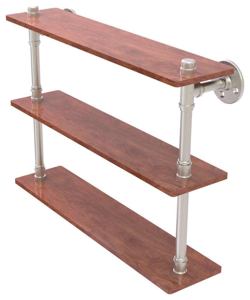 Pipeline 22" Ironwood Triple Shelf, Satin Nickel