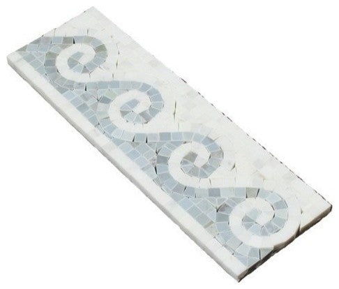 Oriental White Marble Polished Wave Border w/ Blue-Gray Dots