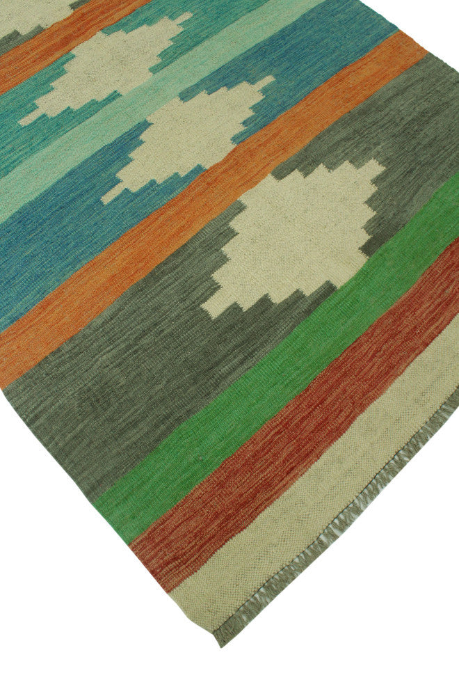 Winchester Kilim Zainnah Gray/Turquoise Rug, 3'11x5'10