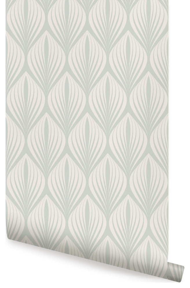 Elegant Modern Leaves Peel and Stick Vinyl Wallpaper, Sage, 24"w X 60"h