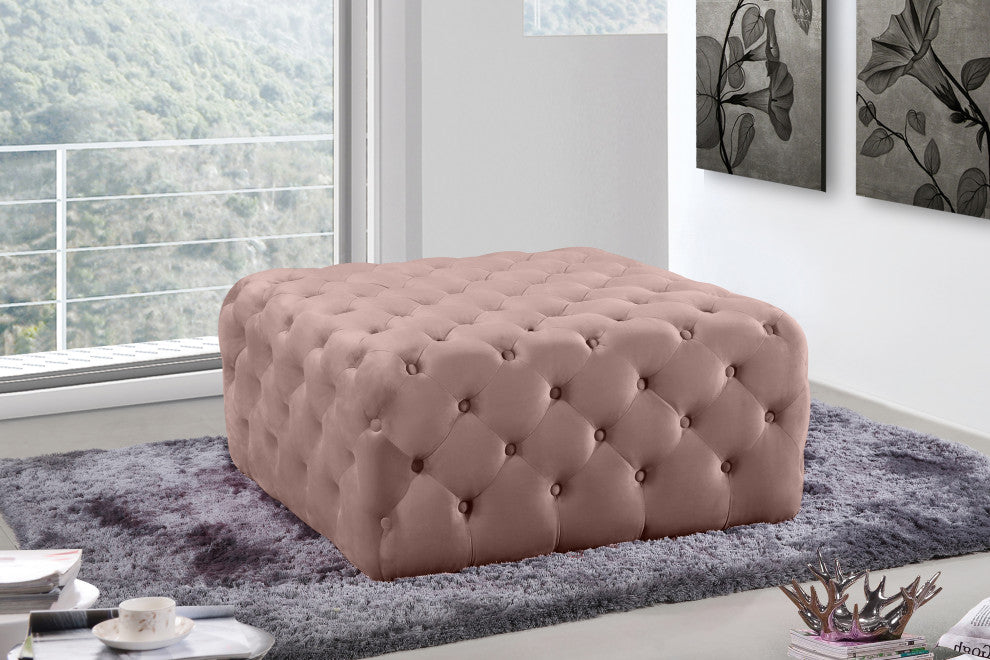Ariel Velvet Upholstered Ottoman/Bench, Pink