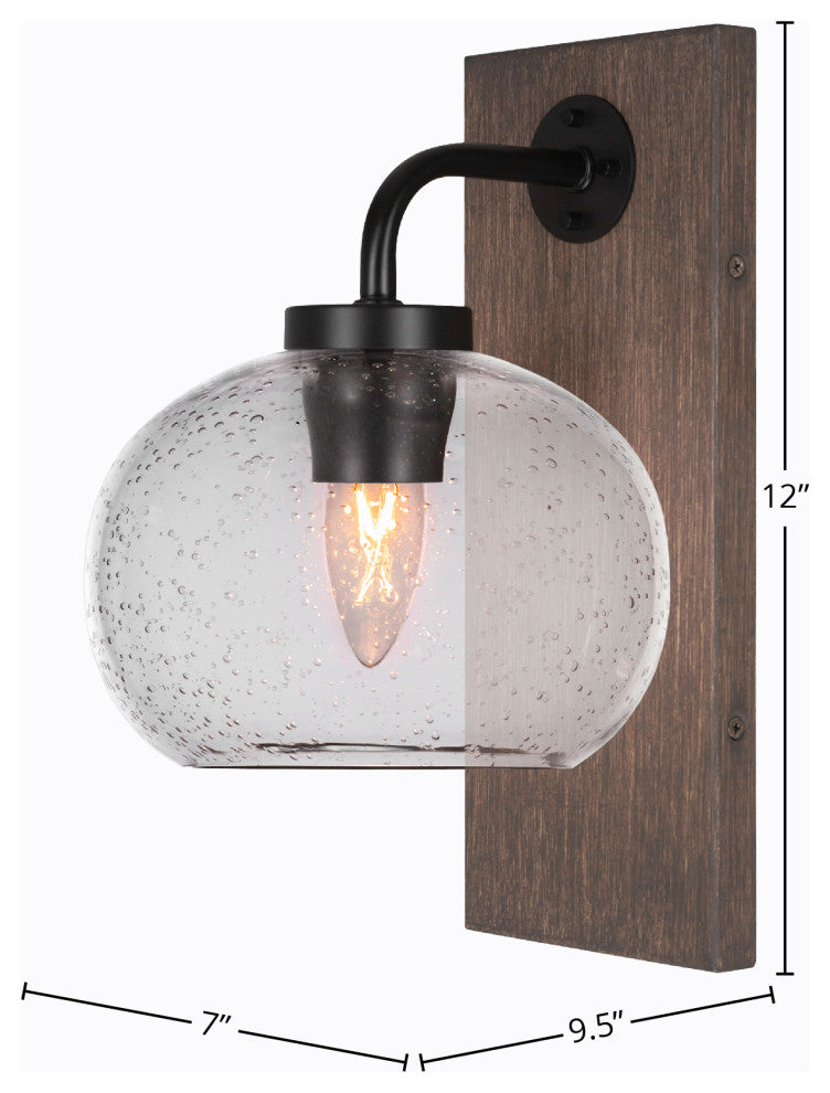 Oxbridge Wall Sconce, Matte Black & Painted Distressed Metal, 7" Clear Bubble