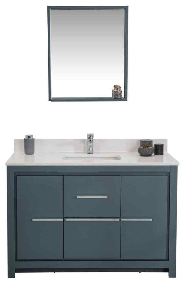 Mila Collection 48" Bathroom Vanity With Sink, Mirror, Countertop, Alasca Blue