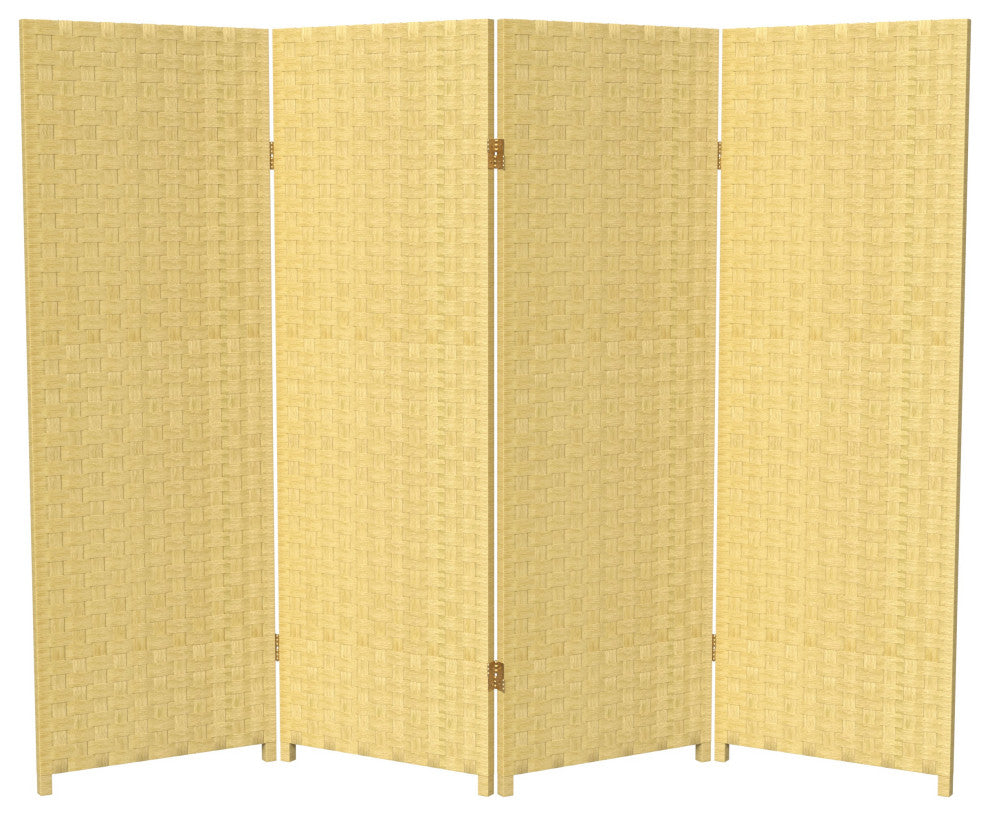 4'' Tall Woven Fiber Room Divider, Dark Beige, 4 Panel