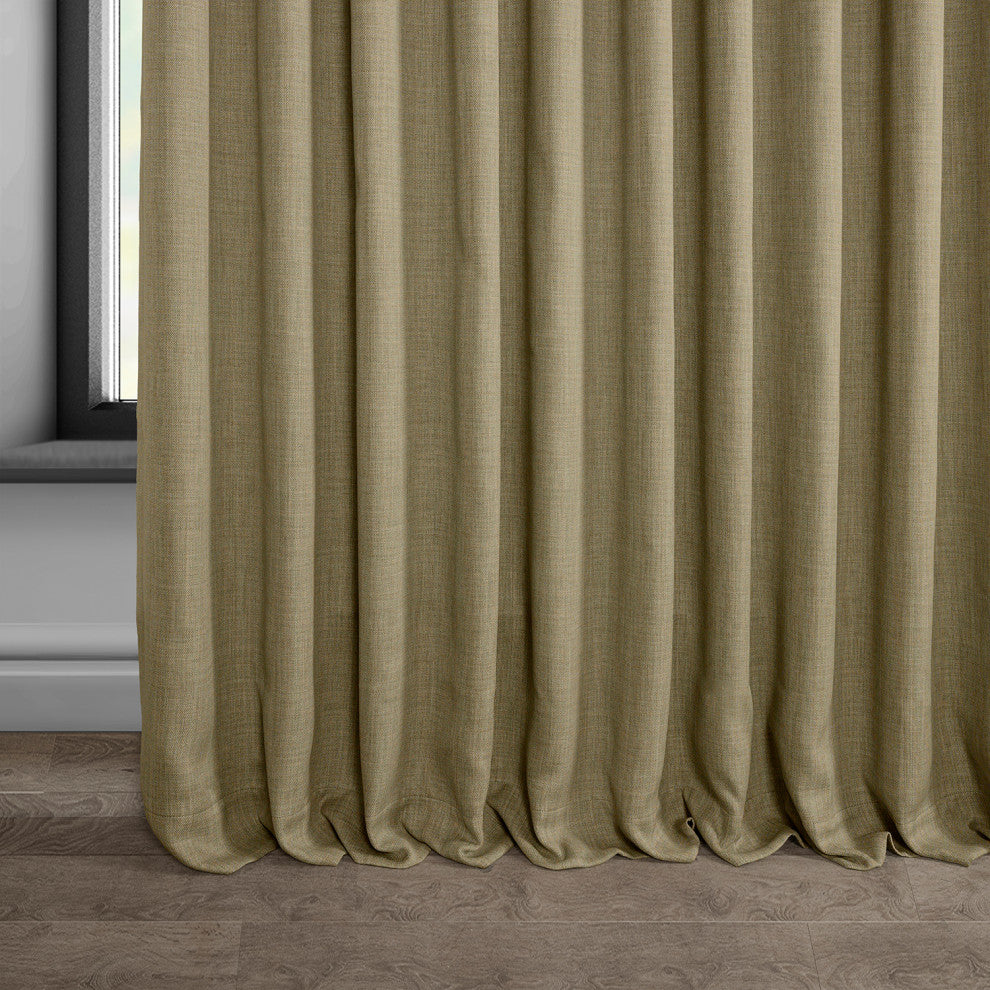 Faux Linen Extra Wide Room Darkening Curtain Single Panel, Nomad Tan, 100w X 96l
