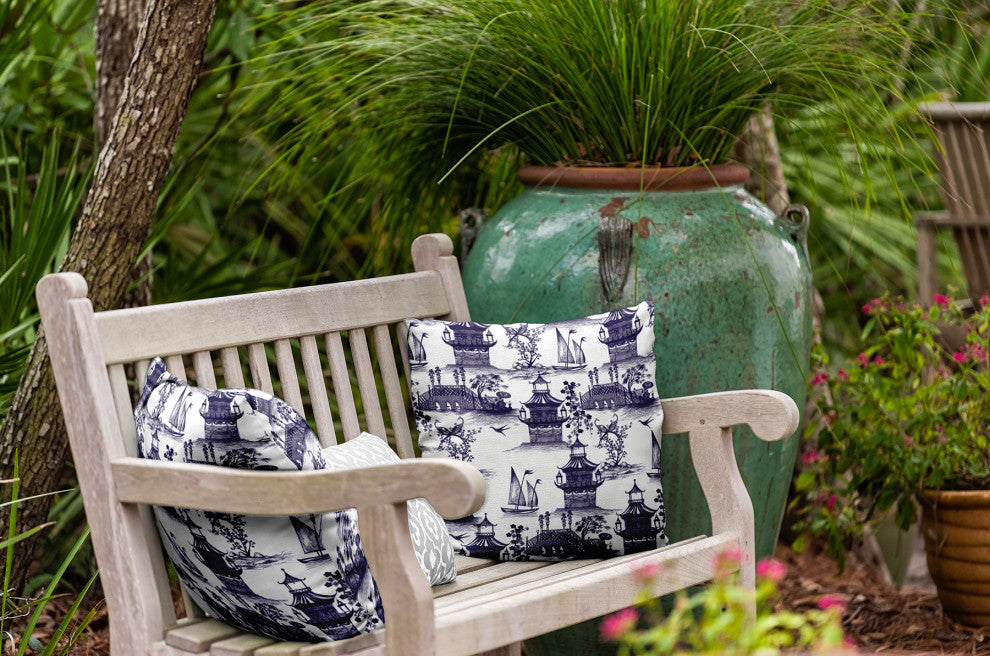 China Old Polyester Indoor/Outdoor Pillow, Spring Navy, 18"x18"
