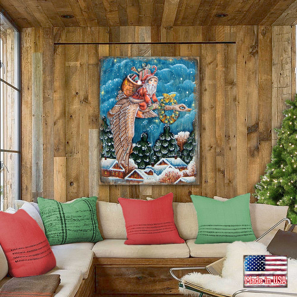 Christmas Goose Santa Wooden Wall Art, Oversized 48x36