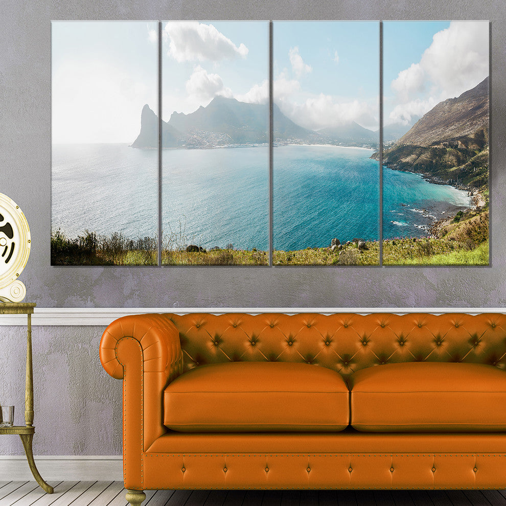 Hout Bay from Chapman Peak, Seashore Photo Canvas Art Print, 48"x28", 4 Panels